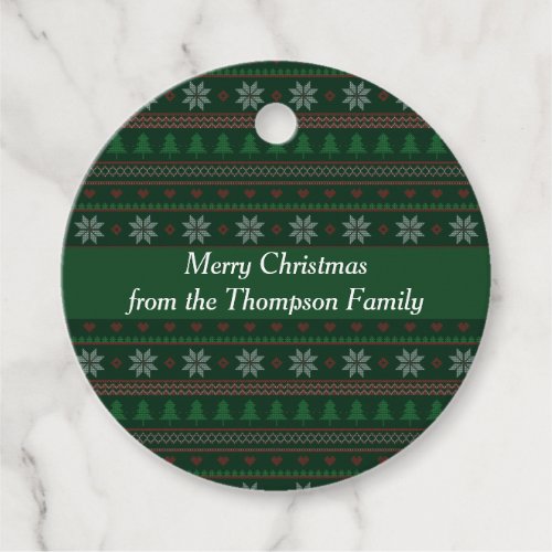 Vintage Christmas Pattern Green Holiday Party Favor Tags