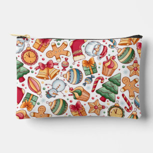 Vintage Christmas Pattern, Happy New Year Accessory Pouch