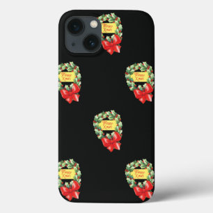 Vintage Christmas Pattern, Merry Xmas in Wreath iPhone 13 Case