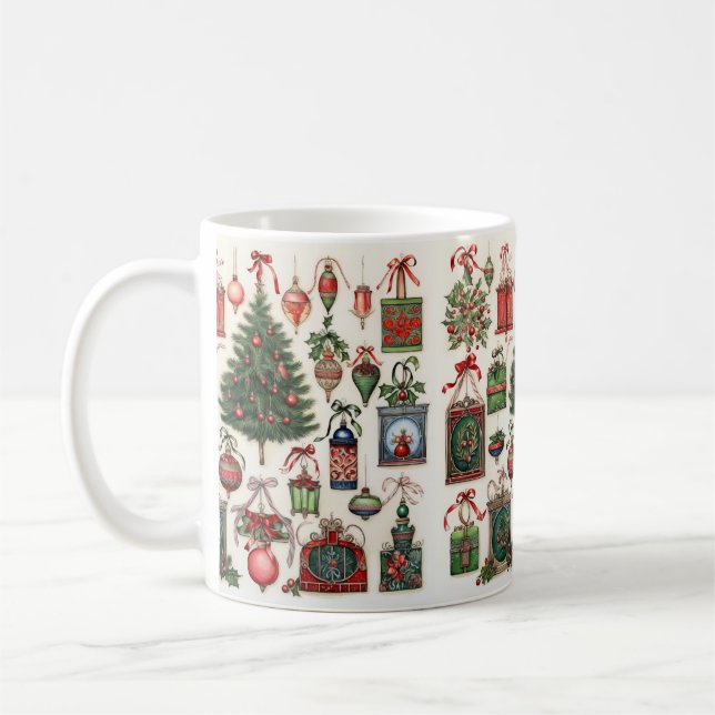 Vintage Christmas Pattern Mug (Left)