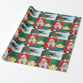 Vintage Christmas Pattern Retro Santa Claus 
