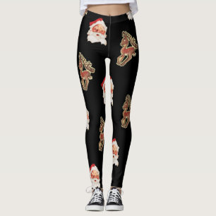 Vintage Christmas Pattern, Santa Claus Leggings
