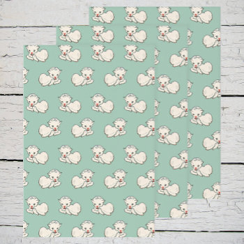 Vintage Christmas Pattern With Baby Lamb On Green Wrapping Paper Sheets by ChristmasCafe at Zazzle
