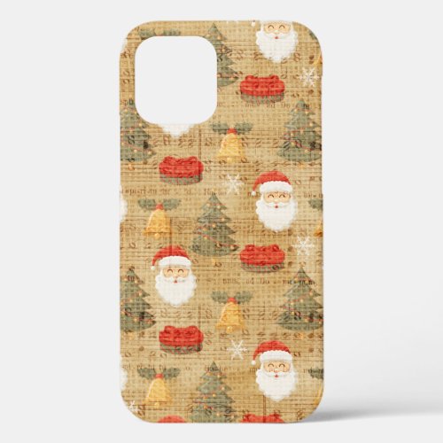 Vintage Christmas Pattern With Santa Claus iPhone 12 Case