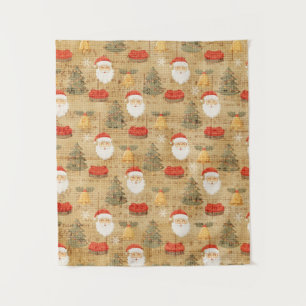 Vintage Christmas Pattern With Santa Claus Tapestry