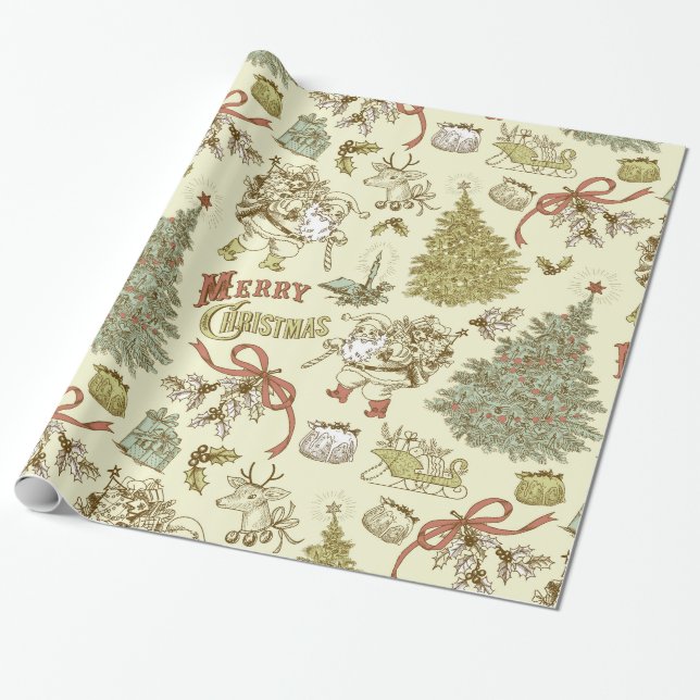 Vintage Christmas Pattern Wrapping Paper (Unrolled)