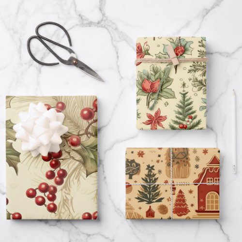 vintage christmas pattern  wrapping paper sheets