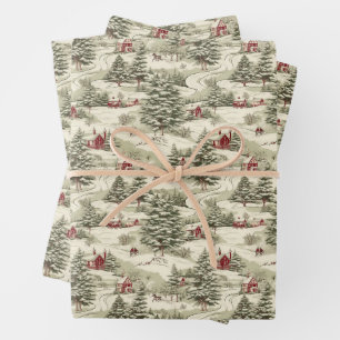 Vintage Christmas Pattern Wrapping Paper Sheets