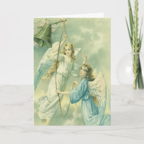 Vintage Christmas Peace and Joy Victorian Angels Holiday Card