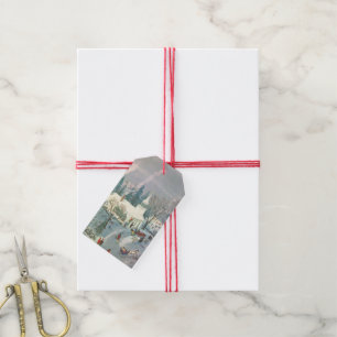 Vintage Christmas, People Going to Church in Snow Gift Tags