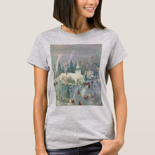Vintage Christmas, People Going to Church in Snow T-Shirt