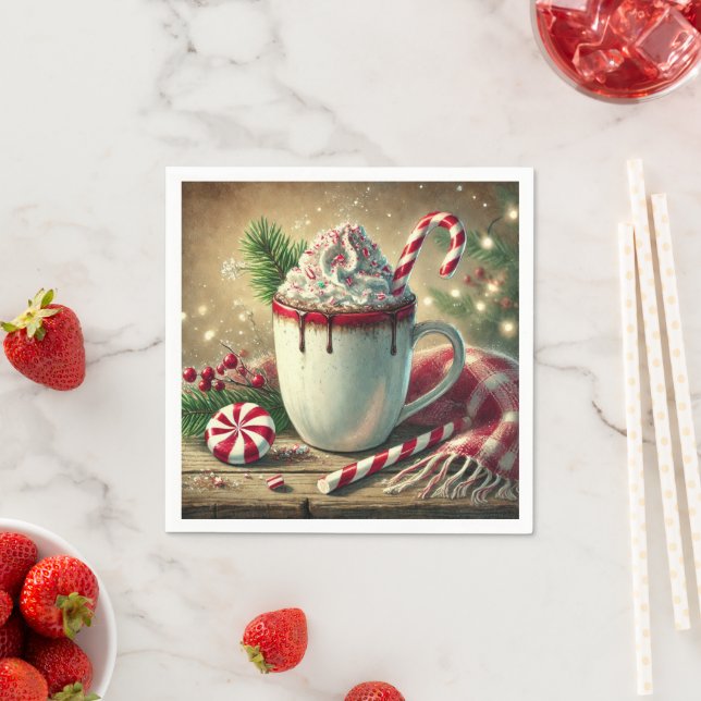 Vintage Christmas Peppermint Mocha Mug Decoupage Napkins (Insitu)