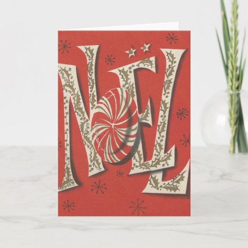 Vintage Christmas Peppermint Noel Holiday Card