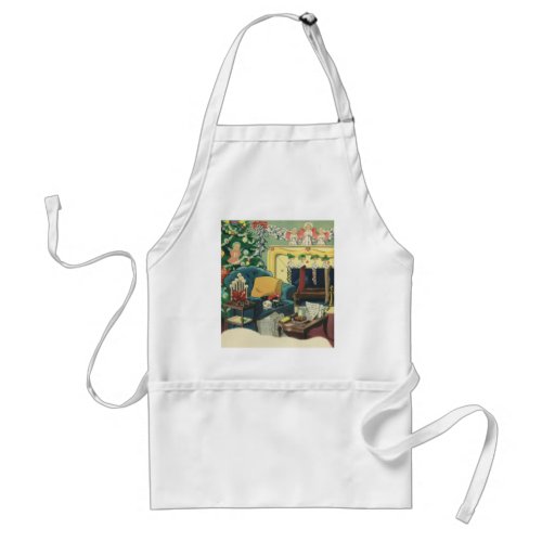 Vintage Christmas Pets in the Living Room Adult Apron
