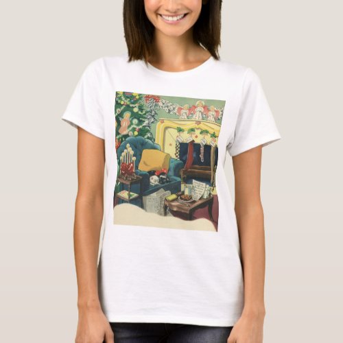 Vintage Christmas Pets in the Living Room T_Shirt