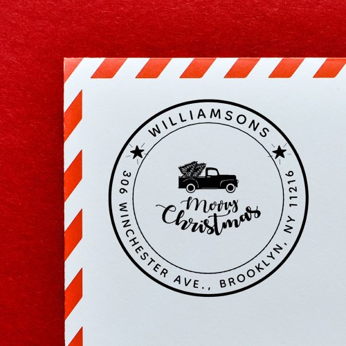 Vintage Christmas Pickup Truck Return Address Self_inking Stamp