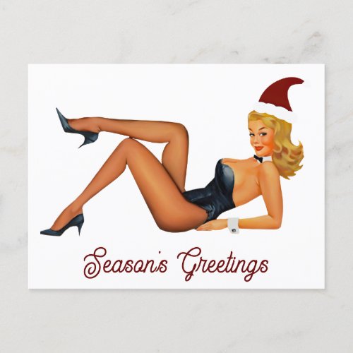 Vintage Christmas Pin Up Girl Seasons Greetings Postcard