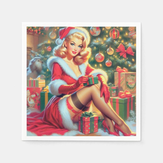 Vintage Christmas Pin Up Napkins (Front)