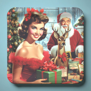 Vintage Christmas Pin-up Paper Plates