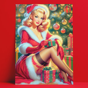Vintage Christmas Pin Up Postcard