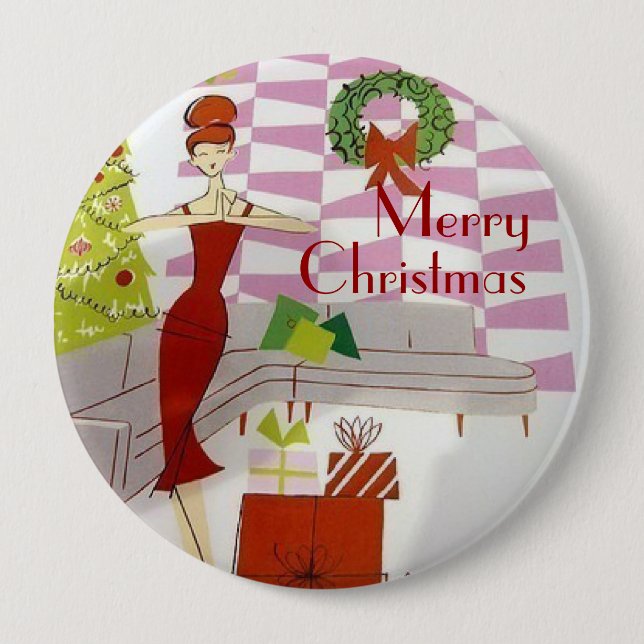 Vintage Christmas Pinback Button (Front)