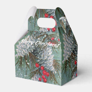 Vintage Christmas Pine Cones Snow Red Berries Favor Boxes