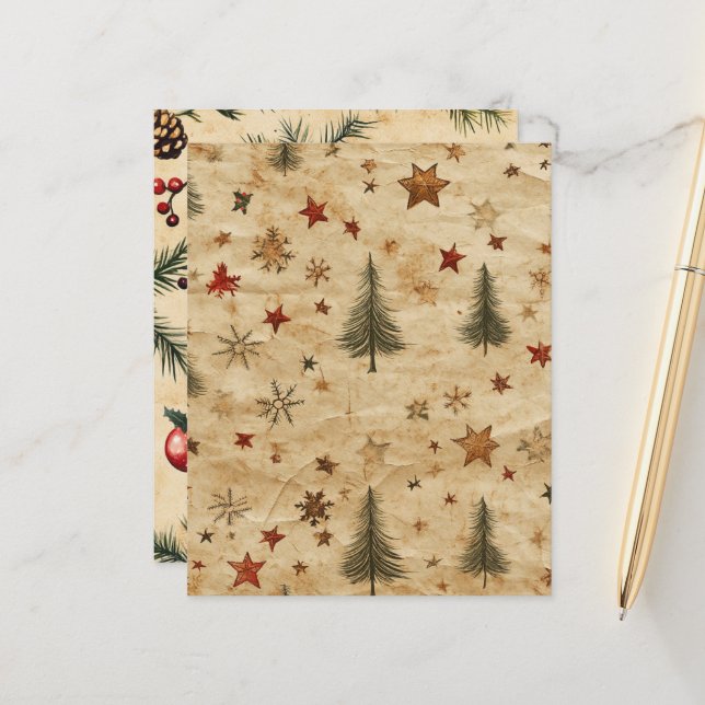 Vintage Christmas Pine on Parchment Scrapbook (Front/Back In Situ)