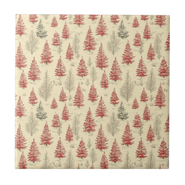Vintage Christmas Pine Tree Pattern (1) Ceramic Tile (Front)