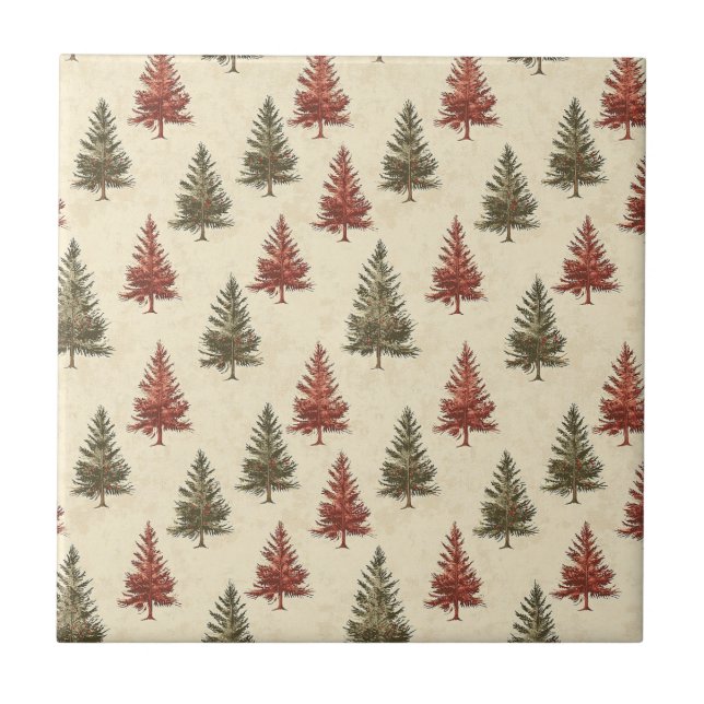 Vintage Christmas Pine Tree Pattern (2) Ceramic Tile (Front)