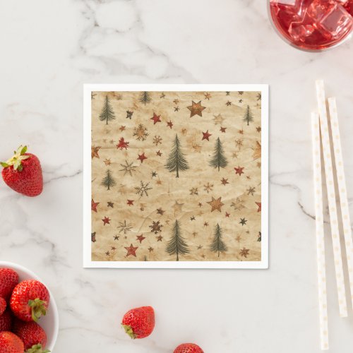 Vintage Christmas Pine Trees Parchment Decoupage Napkins