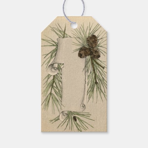 Vintage Christmas Pinecone and Scroll Holiday Gift Tags
