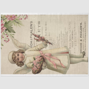 Vintage Christmas Pink Angel Ephemera Decoupage Tissue Paper