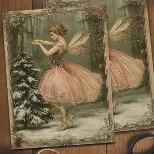 Vintage Christmas Pink Fairy Floral Decoupage Tissue Paper