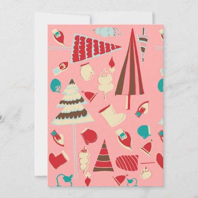 Vintage Christmas Pink Holiday Card (Front)