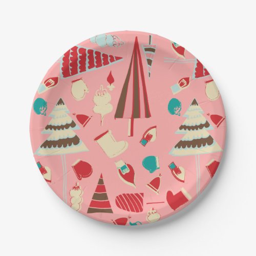 Vintage Christmas Pink Paper Plates