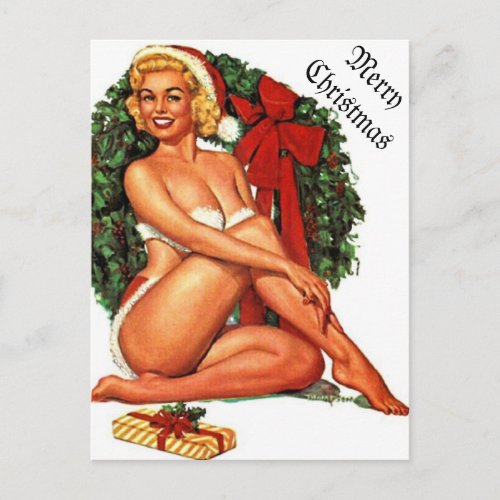 Vintage Christmas Pinup Girl Holiday Postcard