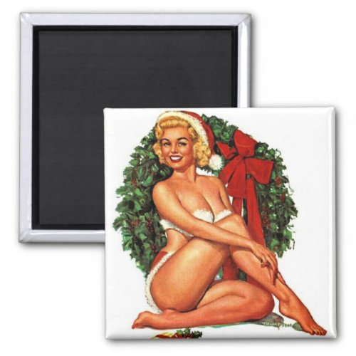 Vintage Christmas Pinup Girl Magnet