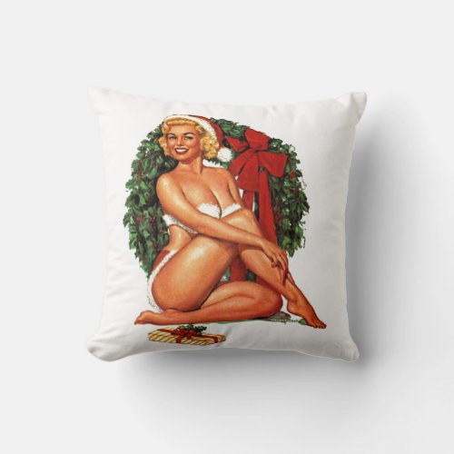 Vintage Christmas Pinup Girl Throw Pillow