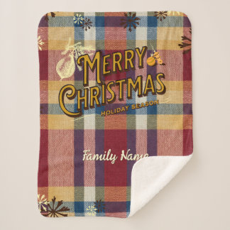 Vintage Christmas Plaid Family Name Sherpa Blanket