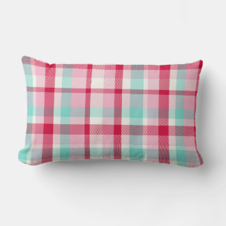 Vintage Christmas Plaid Pink and Green Lumbar Pillow