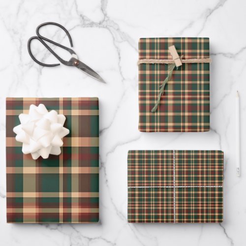 Vintage Christmas Plaid Red and Green Wrapping Paper Sheets