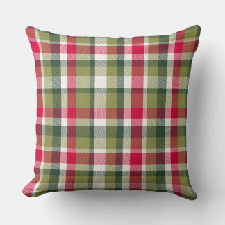 Vintage Christmas Plaid Red and Olive Green Throw Pillow