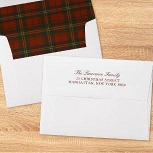 Vintage Christmas Plaid Timeless Calligraphy Envelope