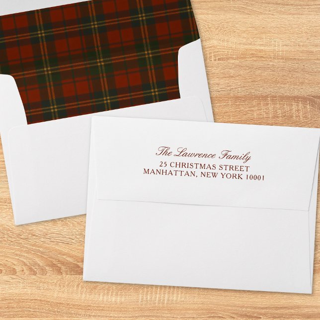 Vintage Christmas Plaid Timeless Calligraphy  Envelope (Creator Uploaded)