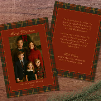 Vintage Christmas Plaid Traditional Family Holiday Card