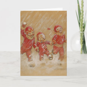 Vintage Christmas, Playing in the Snow Holiday Card