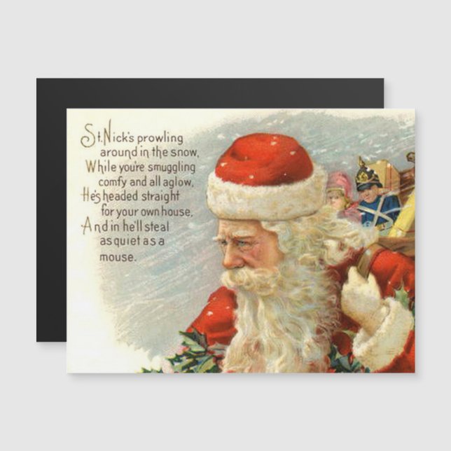 Vintage Christmas poem Santa magnetic card (Front/Back)