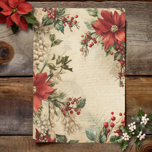 Vintage Christmas Poinsettia Floral Ephemera Tissue Paper
