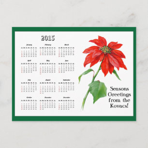 Vintage Christmas Poinsettia Flower Calendar Holiday Postcard