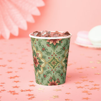 Vintage Christmas Poinsettia Paper Cups